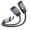 „Swissten“ tekstilinis USB-C garso įkrovimo adapteris, 2x USB-C, 0,12 m