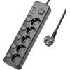 Viking tinklo praplėtimo lizdas YC53S, 5x AC 230V, 1x USB-A, 2x USB-C, ON/OFF mygtukas, ilgis 1,5 m, juodas