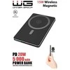 „Winner Group WG“ – išorinė baterija 5000 mAh, belaidė 15 W + PD 20 W, juoda