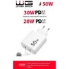 „Winner Group WG“ – maitinimo adapteris 2x USB-C 50W, 1x USB-C PD 30W + 1x USB-C PD 20W, baltas