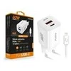 ALIGATOR išmanusis tinklo įkroviklis GaN, PD 33W, USB-A + USB-C, Lightning laidas, baltas