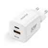 ALIGATOR išmanusis tinklo įkroviklis GaN, PD 33W, USB-A + USB-C, baltas