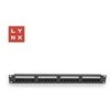 LYNX 19" komutacinė panelė, 24 prievadų, UTP Cat5e, 50µ, neekranuota, juoda
