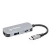 Adapteris AV Manhattan MANHATTAN USB-C į HDMI 3-in-1 prijungimo keitiklis USB 3.2 Type-C Vyriškas į HDMI 4K60Hz USB-A 5 Gbit/s ir USB-C maitinimo tiekimas 100W