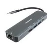 HUB USB PremiumCord PREMIUMCORD Adaptér USB-C na Gigabit 10/100/1000Mbps + 1x HDMI, 2x USB3.2, 1x PD 100W konektor, Šedá
