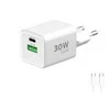 Winner Group WG - GaN maitinimo įkroviklis 2x USB 30W, 1x USB-C PD3.0 PPS QC4 30W + USB-A 18W, C tipo į C tipo laidas, baltas