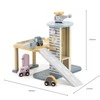 Viga Toys Medinė Garažas su Helikopteriu ir Automobiliais
