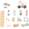 Viga Toys VIGA medinė ligoninė su greitosios medicinos pagalbos liftu, 15 vnt