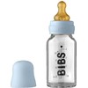 BIBS stiklinis buteliukas nuo dieglių 110 ml (Baby Mėlyna) pilnas komplektas