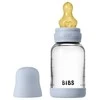 BIBS stiklinis buteliukas nuo dieglių 120 ml (Baby Mėlyna) pilnas komplektas