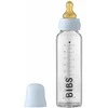 BIBS stiklinis buteliukas nuo dieglių 225 ml (Baby Mėlyna) pilnas komplektas