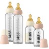 BIBS stiklinis buteliukas nuo dieglių 225 ml (Blush) pilnas komplektas