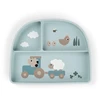 Done by Deer silikoninė prilimpanti lėkštė su siurbtuku ir skyreliais Tiny Farm Mėlyna