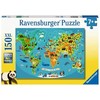 Ravensburger dėlionė „Gyvūnų pasaulio žemėlapis“, 150 XXL det., nuo 7 m.