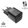 FIXED Mini USB-C įkroviklis 20W+ USB-C/Lightning kabelis, juodos spalvos