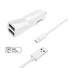 Įkroviklis Fixed. Rinkinys automobilinio įkroviklio FIXED su 2xUSB išėjimu ir USB/USB-C laidu, 1 m, 15W Smart Rapid Charge, baltas