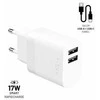 Fixed Fiksuotas | Dvigubas USB kelioninis 17 W įkroviklis ir USB/USB-C laidas | FIXC17N-2UC-WH | N/A