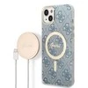 Apple iPhone 14 Plus Guess dėklas 4G Print MagSafe + Belaidis Įkroviklis (GUBPP14SH4EACSW) mėlynos spalvos