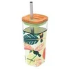 Quokka Liquid Cube - Stiklinis puodelis 540 ml su nerūdijančio plieno šiaudeliais (Tropical Toucans).