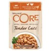 Brit „Core Tender Cuts“, šlapias katėms skirtas ėdalas su vištiena ir kalakutiena padaže, 85 g, pakelis, 8 vnt./EKSPONUOJAMAS