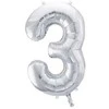 PartyDeco Balionas folinis skaičius 3 sidabrinis 86cm