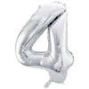 PartyDeco Balionas folinis skaičius 4 sidabrinis 86cm