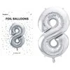 PartyDeco Balionas folinis skaičius 8 sidabrinis 86cm