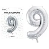 PartyDeco Balionas folinis skaičius 9 sidabrinis 86cm