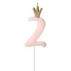 PartyDeco Žvakutė Skaičius su karūna, rausva 9,5cm, Skaičius: 2