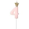 PartyDeco Žvakutė Skaičius su karūna, rausva 9,5cm, Skaičius: 4