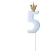 PartyDeco Žvakutė Skaičius su karūna, žydra 9,5cm, Skaičius: 5