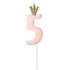 PartyDeco Žvakutė Skaičius su karūna, rausva 9,5cm, Skaičius: 5