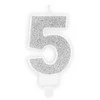 PartyDeco Gimtadienio žvakutė nr 5 sidabrinė blizganti 7cm