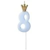 PartyDeco Žvakutė Skaičius su karūna, žydra 9,5cm, Skaičius: 8