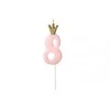 PartyDeco Žvakutė Skaičius su karūna, rausva 9,5cm, Skaičius: 8