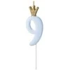 PartyDeco Žvakutė Skaičius su karūna, žydra 9,5cm, Skaičius: 9