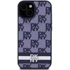 DKNY PU Leather Checkered Pattern and Stripe dėklas telefonui Apple iPhone 15 mėlynos spalvos