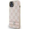 Apple iPhone 13 / 14 / 15 DKNY odinis dėklas Checkered Mono Pattern & Printed Stripes (DKHCP15SPCPTSSP) rožinės spalvos
