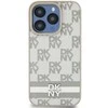 DKNY PU Leather Checkered Pattern and Stripe dėklas telefonui Apple iPhone 15 Pro Max rusvai gelsvas