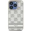 DKNY PU Leather Checkered Pattern and Stripe dėklas telefonui Apple iPhone 14 Pro Max rusvai gelsvas