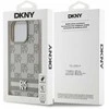 DKNY PU Leather Checkered Pattern and Stripe dėklas telefonui Apple iPhone 15 Pro Max rusvai gelsvas