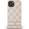 DKNY PU Leather Checkered Pattern and Stripe dėklas telefonui Apple iPhone 13 rožinės spalvos
