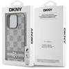Dėklas DKNY PU odos languotų raštų ir juostelių Apple iPhone 16 Pro rusvai gelsvas