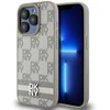 DKNY PU Leather Checkered Pattern and Stripe dėklas telefonui Apple iPhone 14 Pro Max rusvai gelsvas