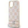 Apple iPhone 13 / 14 / 15 DKNY odinis dėklas Checkered Mono Pattern & Printed Stripes (DKHCP15SPCPTSSP) rožinės spalvos
