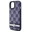 DKNY PU Leather Checkered Pattern and Stripe dėklas telefonui Apple iPhone 15 mėlynos spalvos