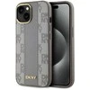 DKNY PU Leather Checkered Pattern Magsafe dėklas telefonui Apple iPhone 15 rusvai gelsvas