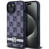 DKNY PU Leather Checkered Pattern and Stripe dėklas telefonui Apple iPhone 15 mėlynos spalvos