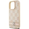 Apple iPhone 15 Pro Max DKNY dėklas odinis Checkered Mono Pattern & Printed Stripes (DKHCP15XPCPTSSP) rožinės spalvos