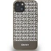 Apple iPhone 13 / 14 / 15 DKNY odinis dėklas Printed Pattern Metal Logo MagSafe (DKHMP15SPSOSPW) rudos spalvos